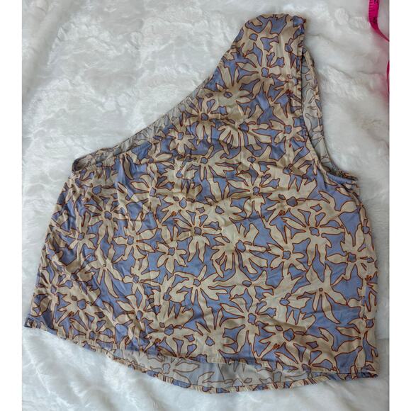 SUNDAYS Oak Blouse Tropical Floral Stretchy Silk Asymmetrical Tank Top Large - Picture 6 of 8